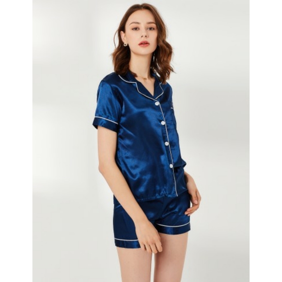 Navy piped trim sleepwear set - Picture 2 of 8